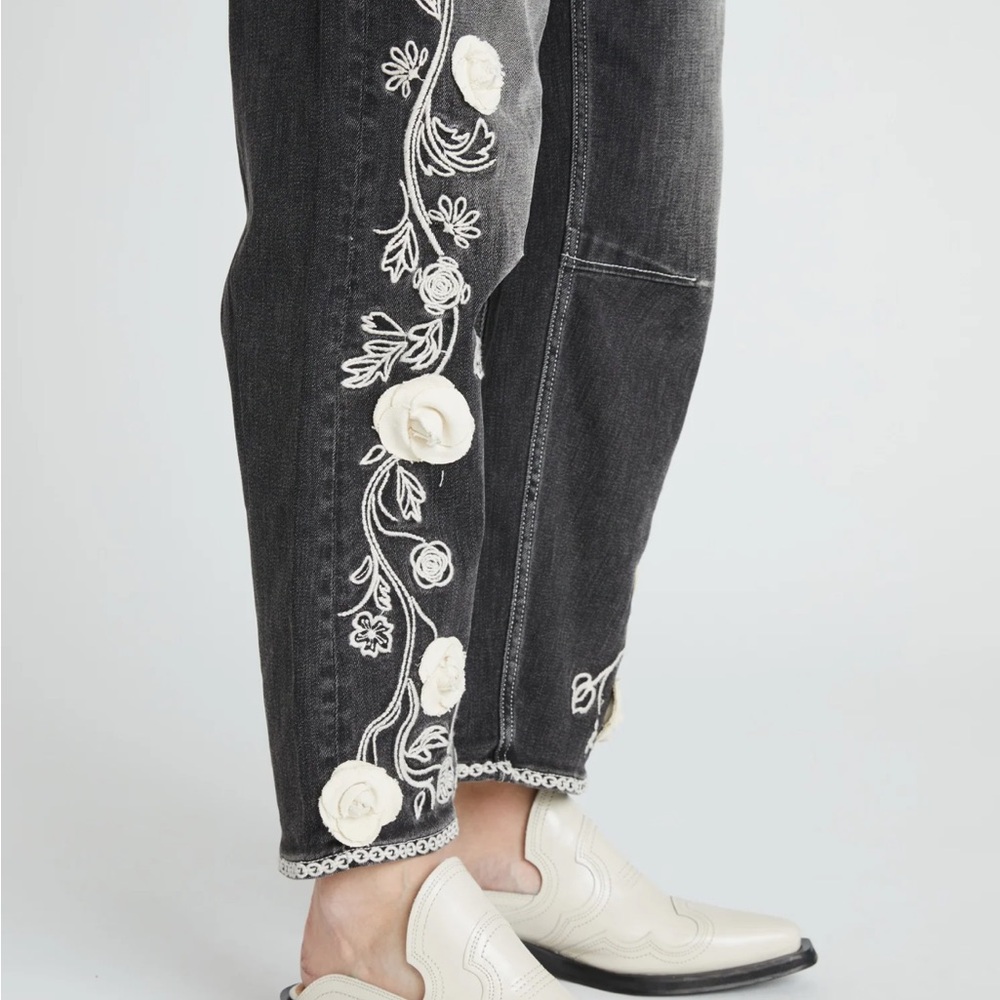 DRIFTWOOD Black Jeans with Cream Floral Embroidery - Picture 2 of 8